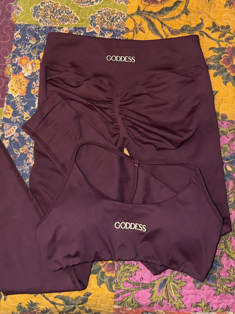 Goddess Maroon T-Back Sports Bralette and Seamless Leggings Set